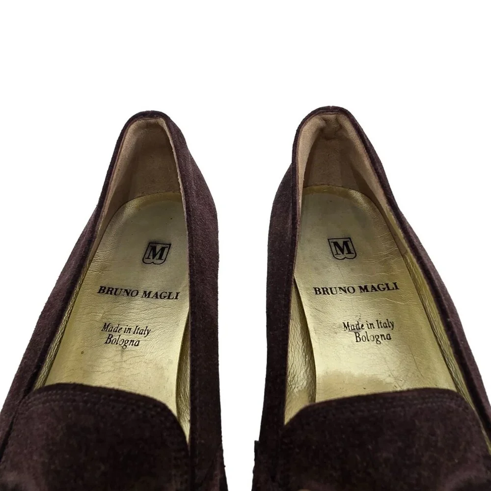 Bruno Magli Italy Womens 6.5AA Brown Suede Leather Dress Shoes Horsebit Loafers - Picture 4 of 12
